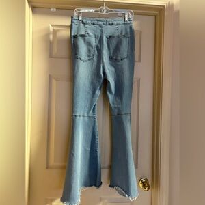 Free People 28/29 Wide Flare Stretch Jeans Flat Front Bell Bottom High Rise Raw